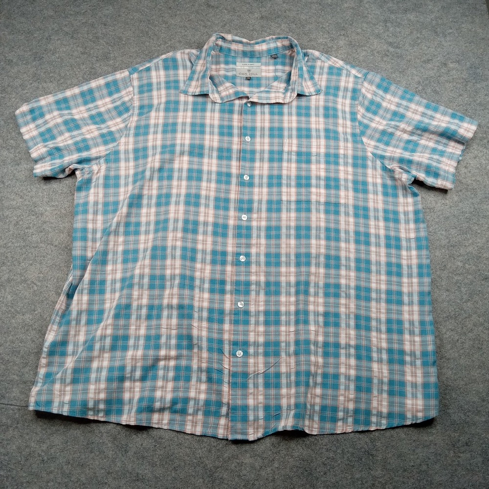Oak Hill Shirt Mens 1XL Blue Pink Plaid Button Down Short Sleeve Cool & Dry